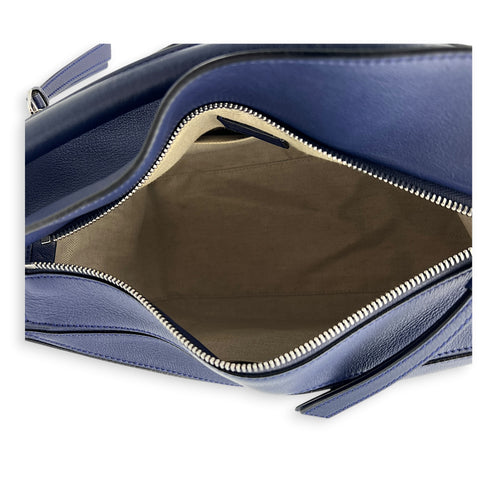 Puzzle Shoulder Bag Medium Blue in Calfskin, Silver hardware