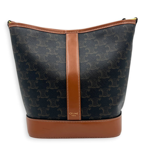 Triomphe Bucket Bag Brown in Coated Canvas, Gold hardware