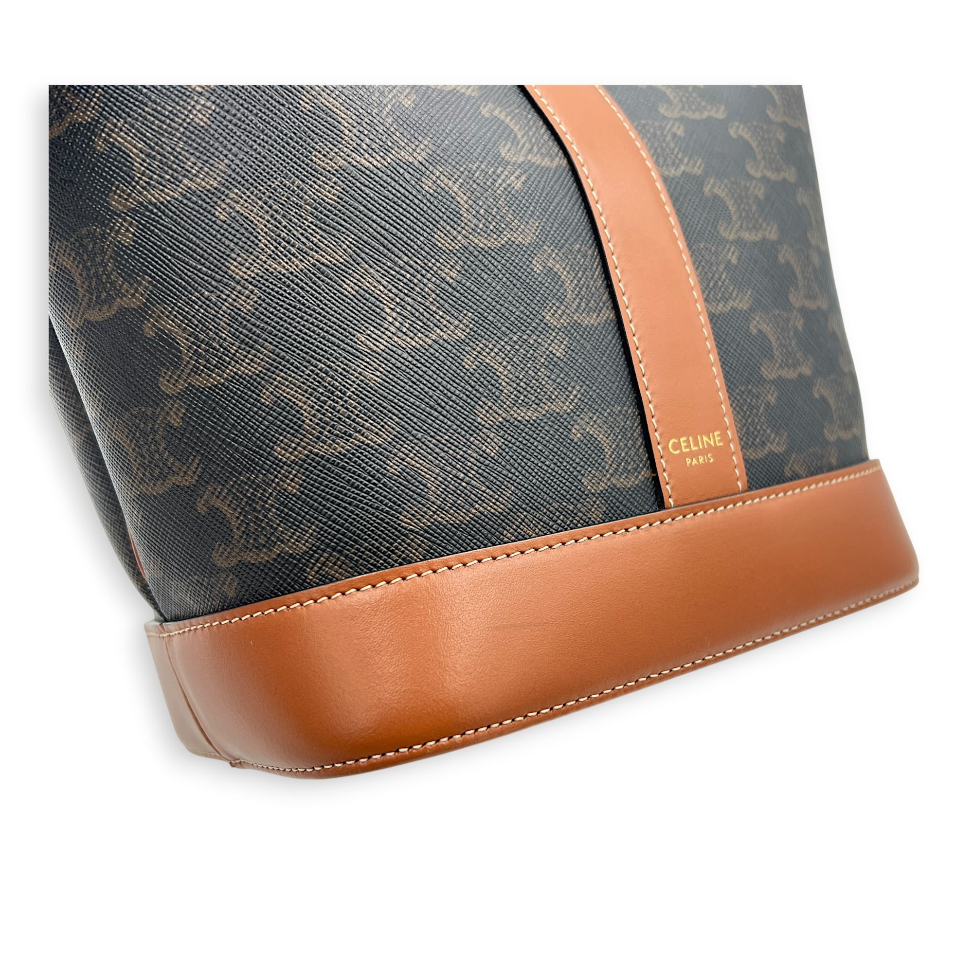 Triomphe Bucket Bag Brown in Coated Canvas, Gold hardware