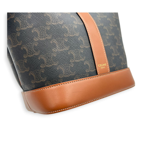 Triomphe Bucket Bag Brown in Coated Canvas, Gold hardware