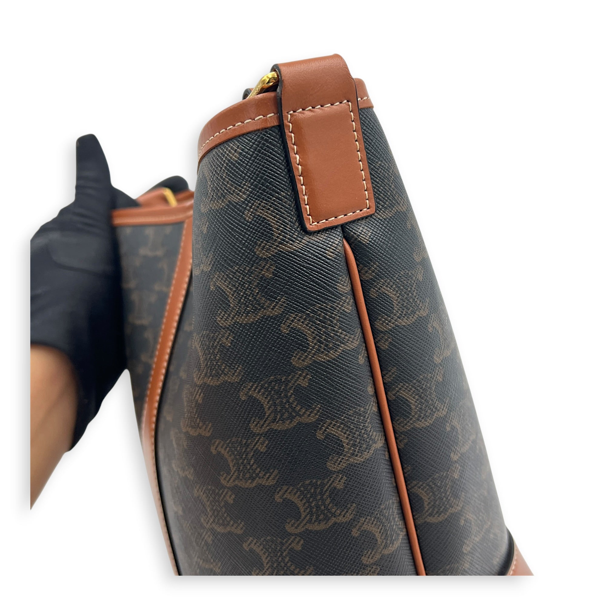 Triomphe Bucket Bag Brown in Coated Canvas, Gold hardware