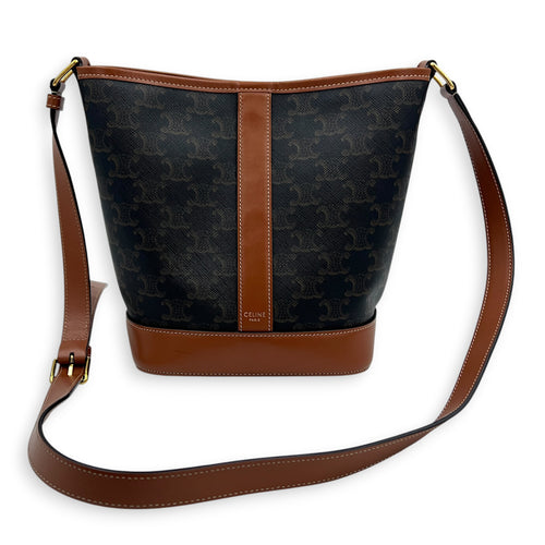 Triomphe Bucket Bag Brown in Coated Canvas, Gold hardware