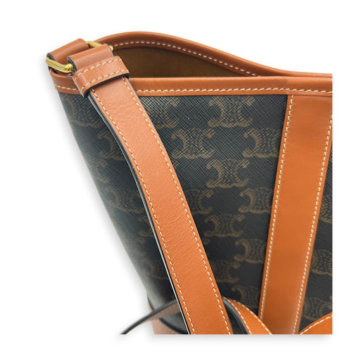 Triomphe Bucket Bag Brown in Coated Canvas, Gold hardware