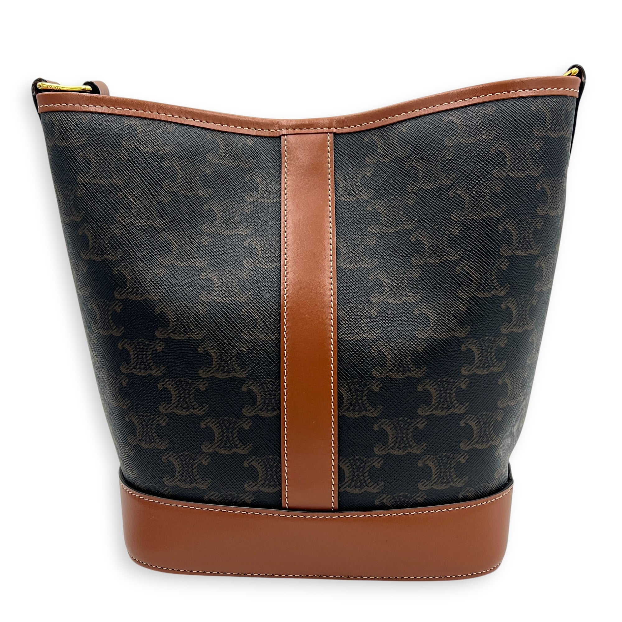 Triomphe Bucket Bag Brown in Coated Canvas, Gold hardware
