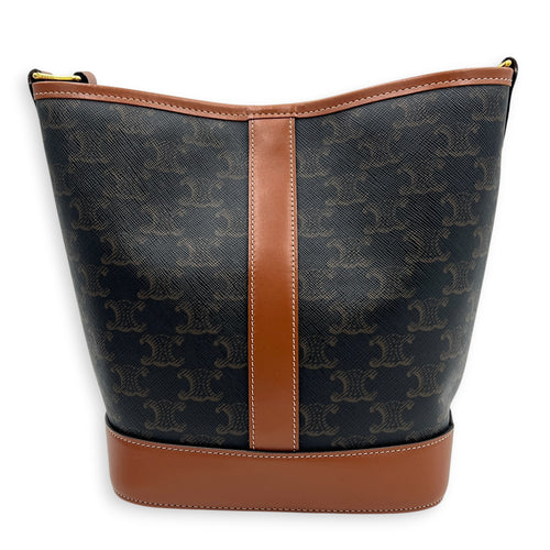 Triomphe Bucket Bag Brown in Coated Canvas, Gold hardware