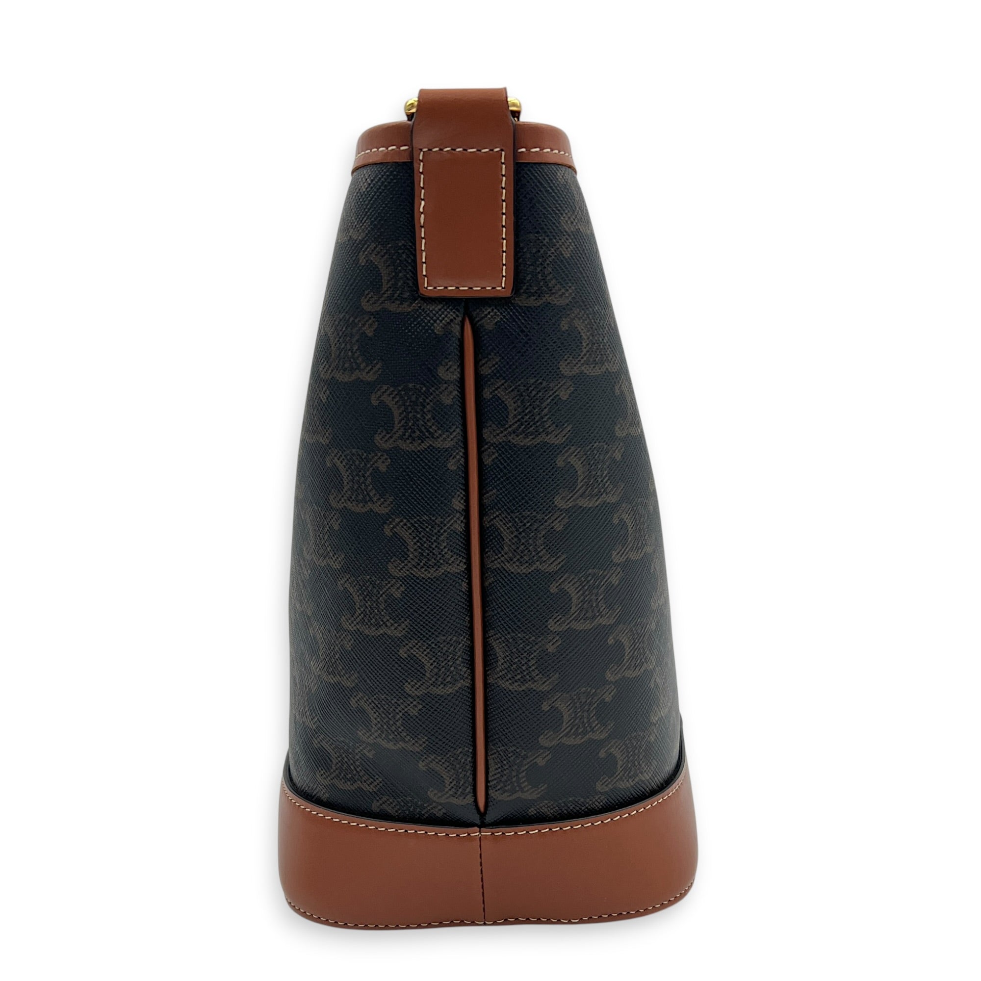 Triomphe Bucket Bag Brown in Coated Canvas, Gold hardware