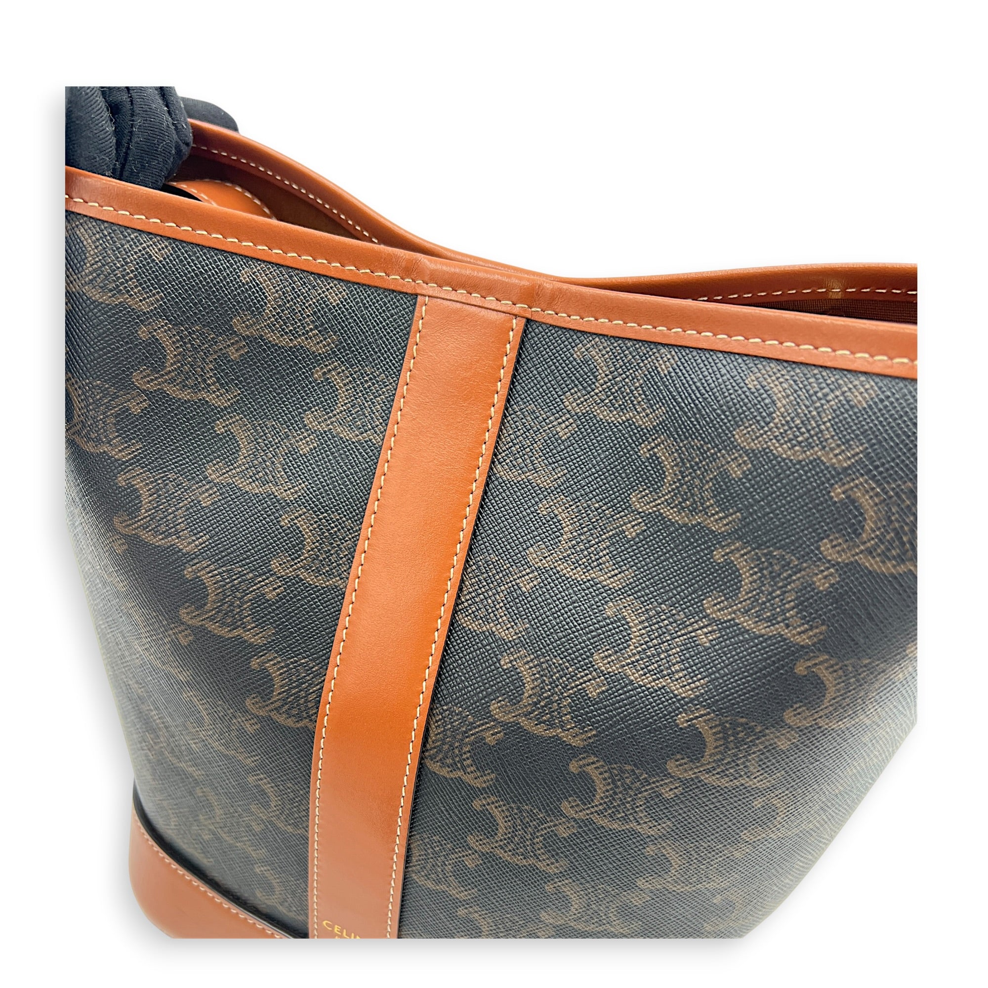 Triomphe Bucket Bag Brown in Coated Canvas, Gold hardware