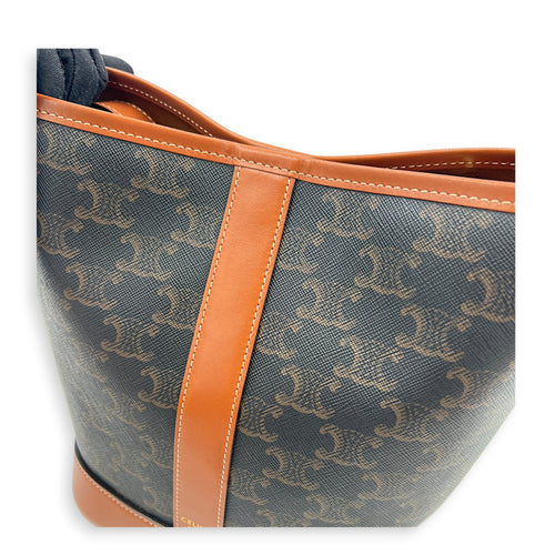 Triomphe Bucket Bag Brown in Coated Canvas, Gold hardware