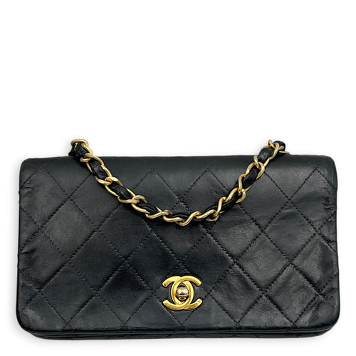 Vintage Quilted Single Flap Shoulder Bag Black in Lambskin, Gold hardware