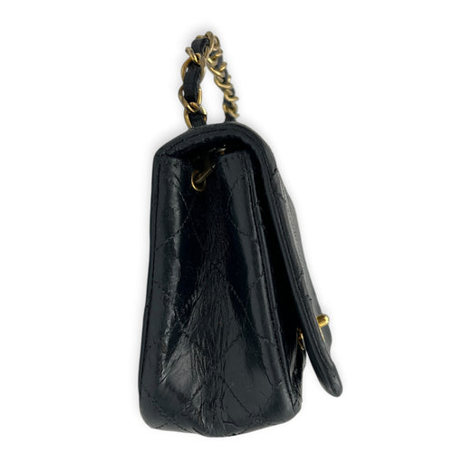 Vintage Quilted Single Flap Shoulder Bag Black in Lambskin, Gold hardware