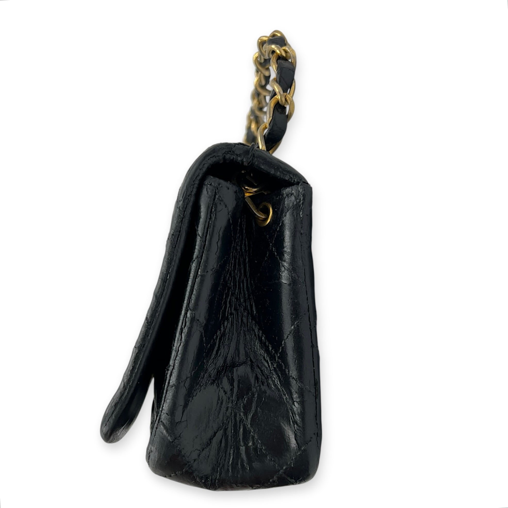 Vintage Quilted Single Flap Shoulder Bag Black in Lambskin, Gold hardware