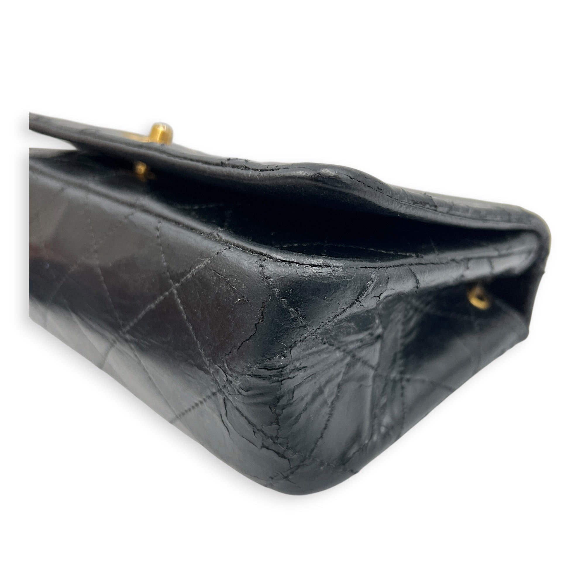 Vintage Quilted Single Flap Shoulder Bag Black in Lambskin, Gold hardware