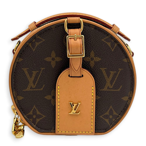 Boite Chapeau Shoulder Bag Mini Brown in Monogram Coated Canvas, Gold hardware