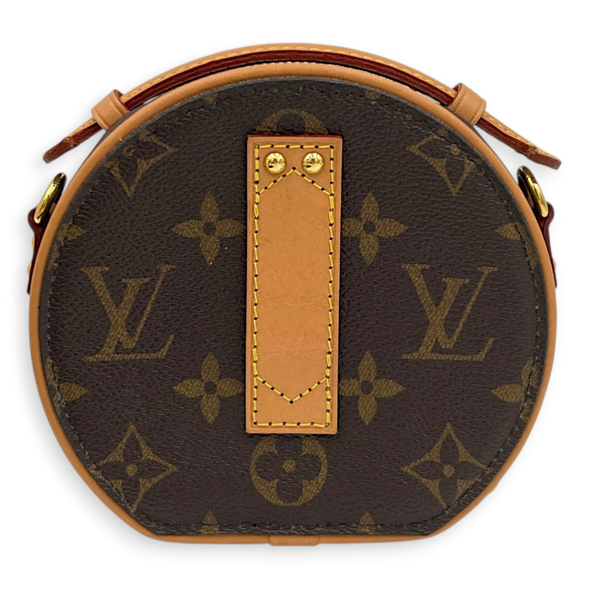 Boite Chapeau Shoulder Bag Mini Brown in Monogram Coated Canvas, Gold hardware
