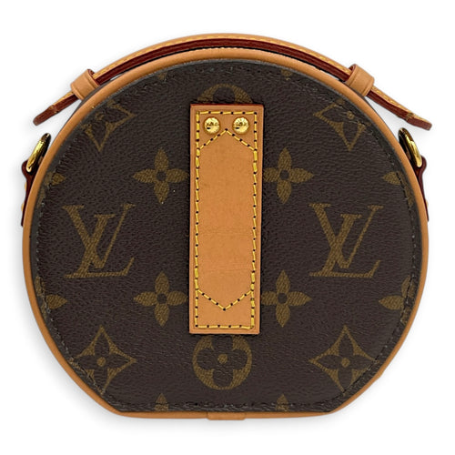 Boite Chapeau Shoulder Bag Mini Brown in Monogram Coated Canvas, Gold hardware