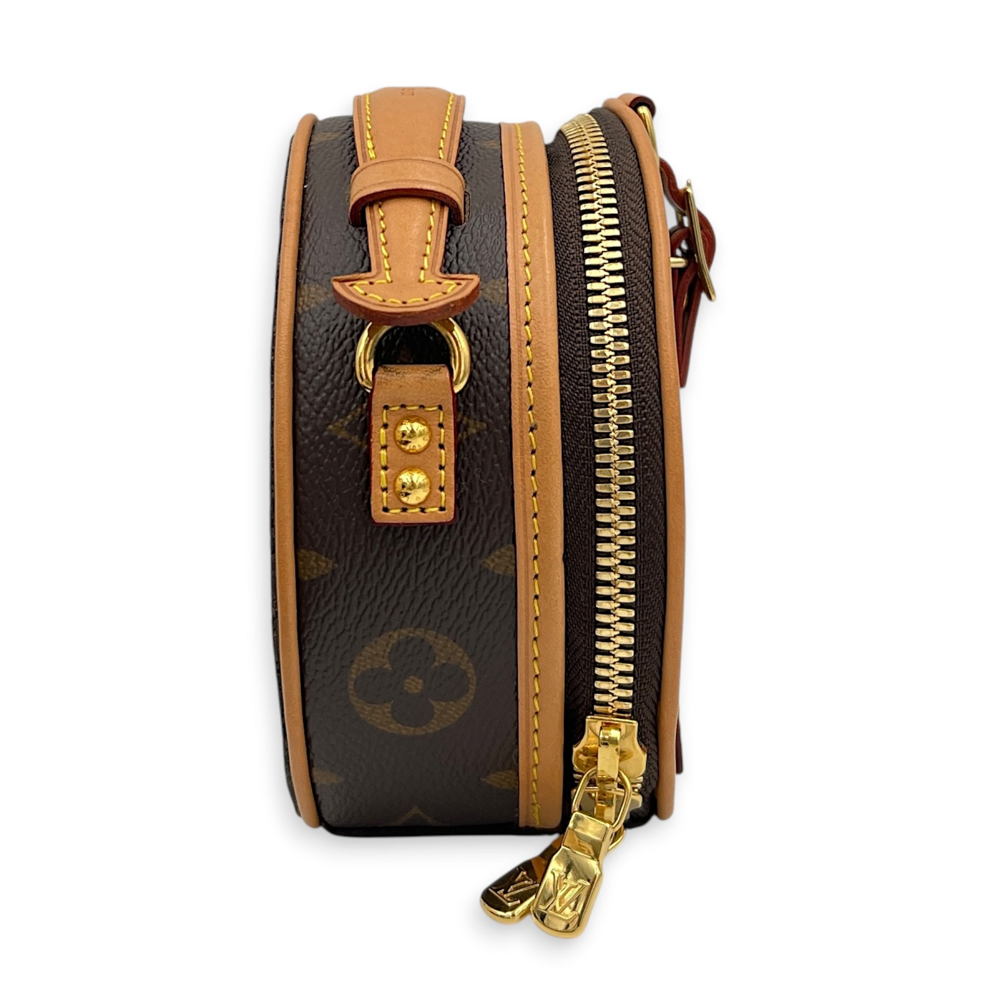Boite Chapeau Shoulder Bag Mini Brown in Monogram Coated Canvas, Gold hardware