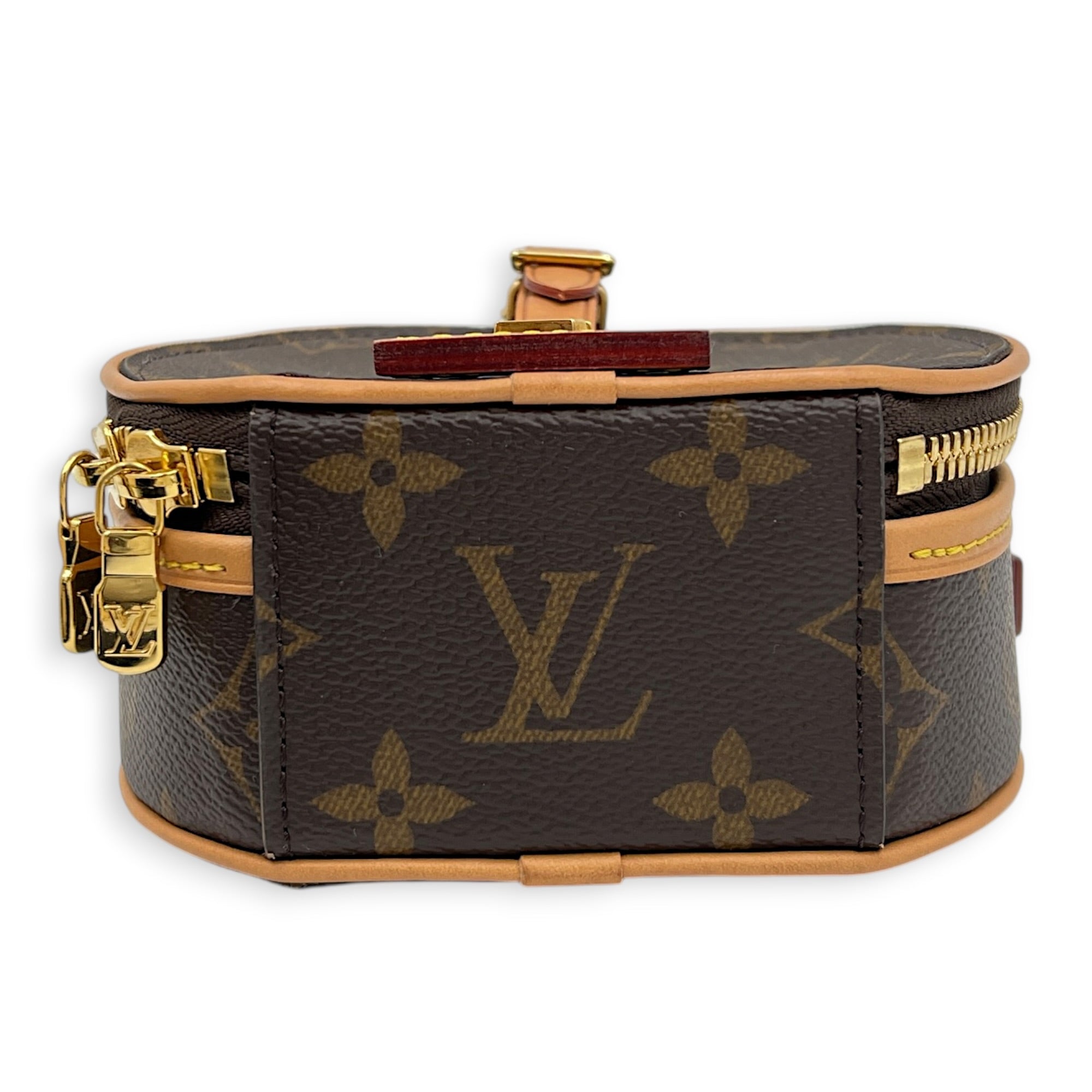 Boite Chapeau Shoulder Bag Mini Brown in Monogram Coated Canvas, Gold hardware