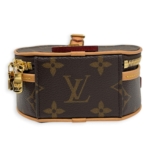 Boite Chapeau Shoulder Bag Mini Brown in Monogram Coated Canvas, Gold hardware