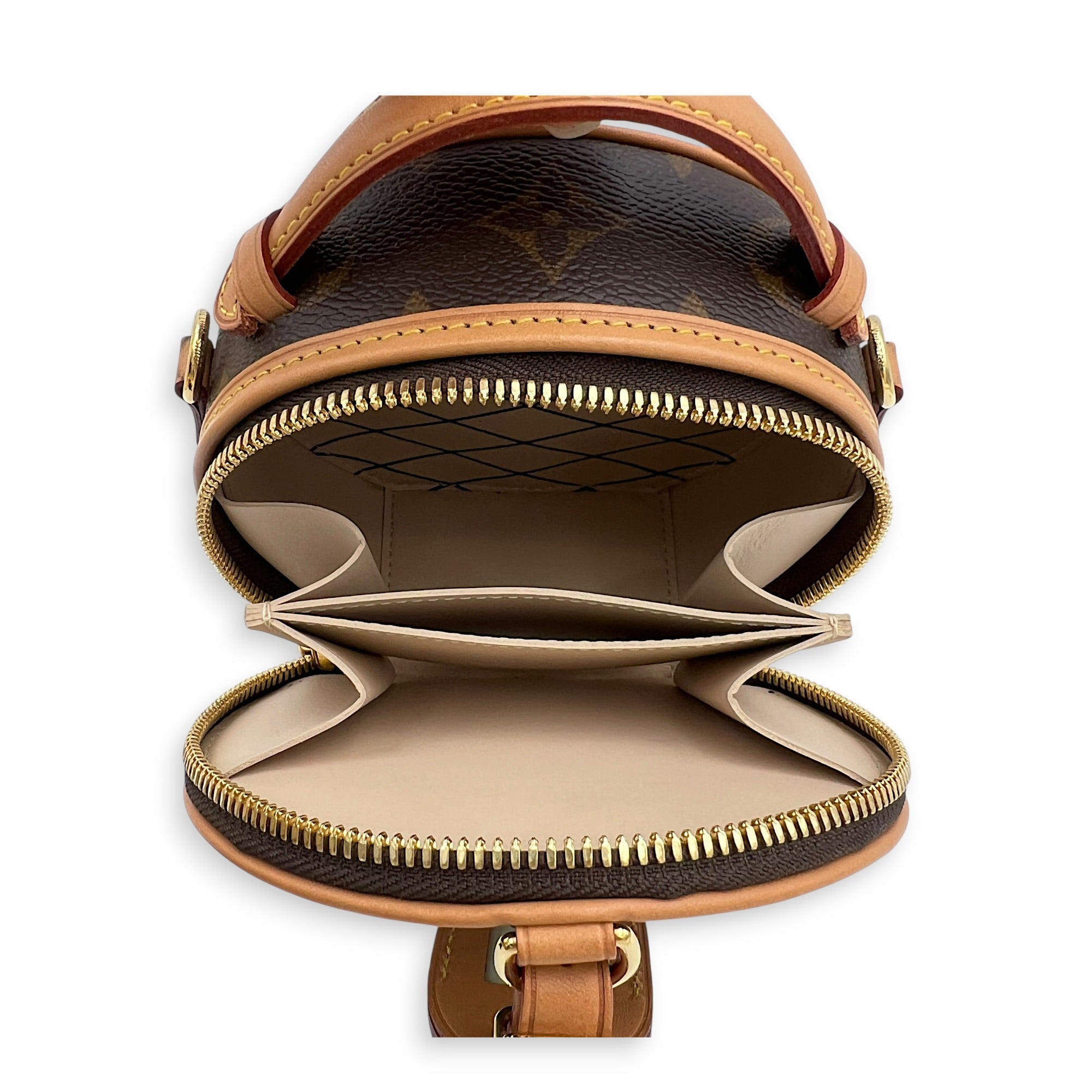 Boite Chapeau Shoulder Bag Mini Brown in Monogram Coated Canvas, Gold hardware