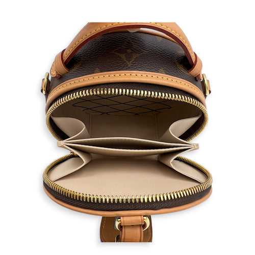 Boite Chapeau Shoulder Bag Mini Brown in Monogram Coated Canvas, Gold hardware