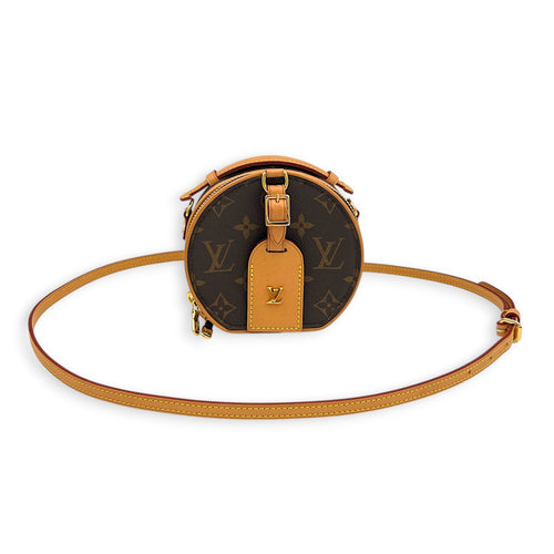Boite Chapeau Shoulder Bag Mini Brown in Monogram Coated Canvas, Gold hardware