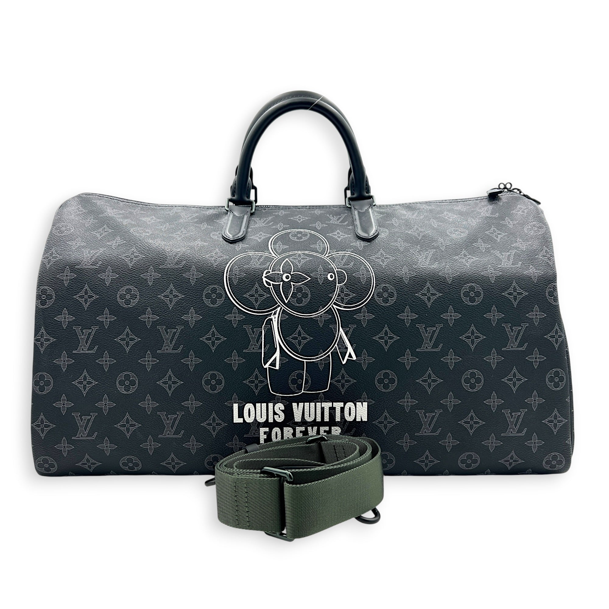 Keepall Top Handle Bag 50 x Vivienne in Monogram Coated Canvas, Black hardware