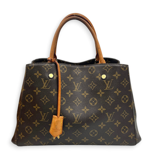 Montaigne Top Handle Bag Brown in Monogram Coated Canvas, Gold hardware