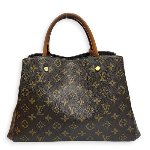 Montaigne Top Handle Bag Brown in Monogram Coated Canvas, Gold hardware