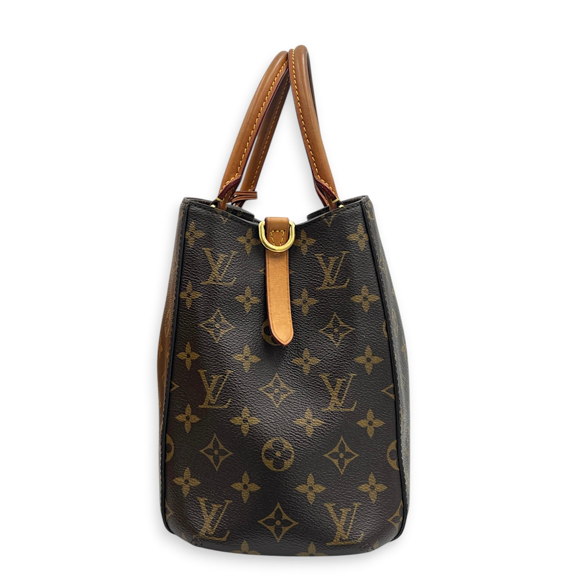 Montaigne Top Handle Bag Brown in Monogram Coated Canvas, Gold hardware