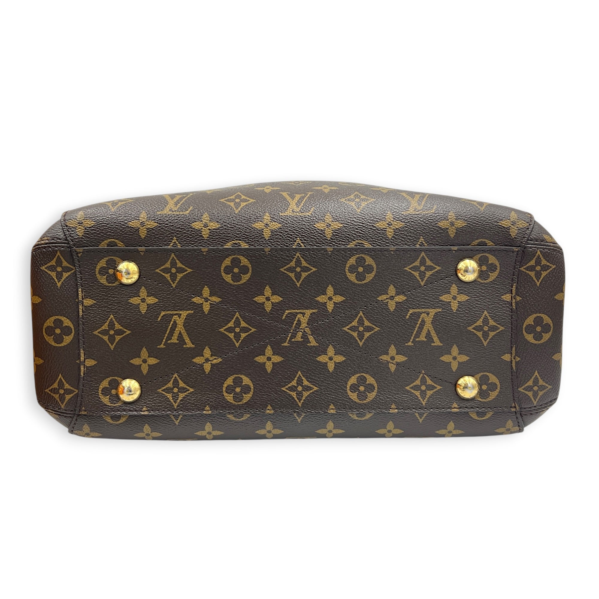 Montaigne Top Handle Bag Brown in Monogram Coated Canvas, Gold hardware