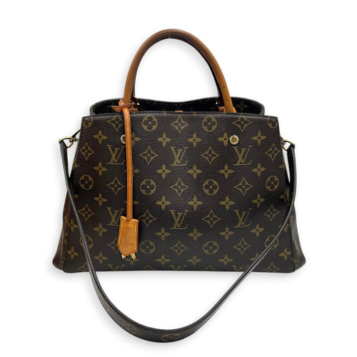 Montaigne Top Handle Bag Brown in Monogram Coated Canvas, Gold hardware