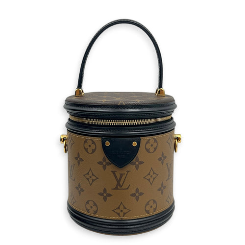 Cannes Top Handle Bag Brown in Monogram Coated Canvas, Gold hardware