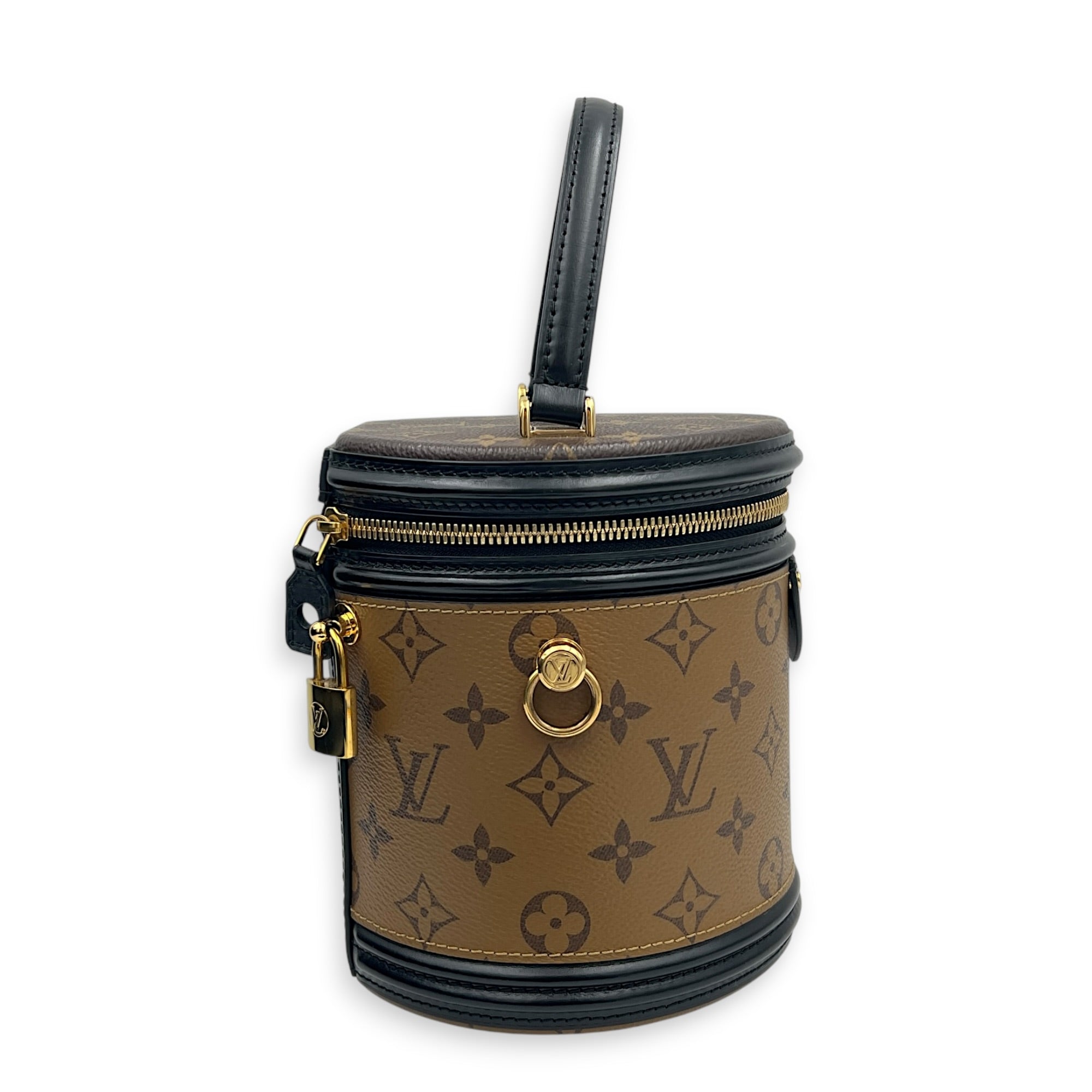 Cannes Top Handle Bag Brown in Monogram Coated Canvas, Gold hardware