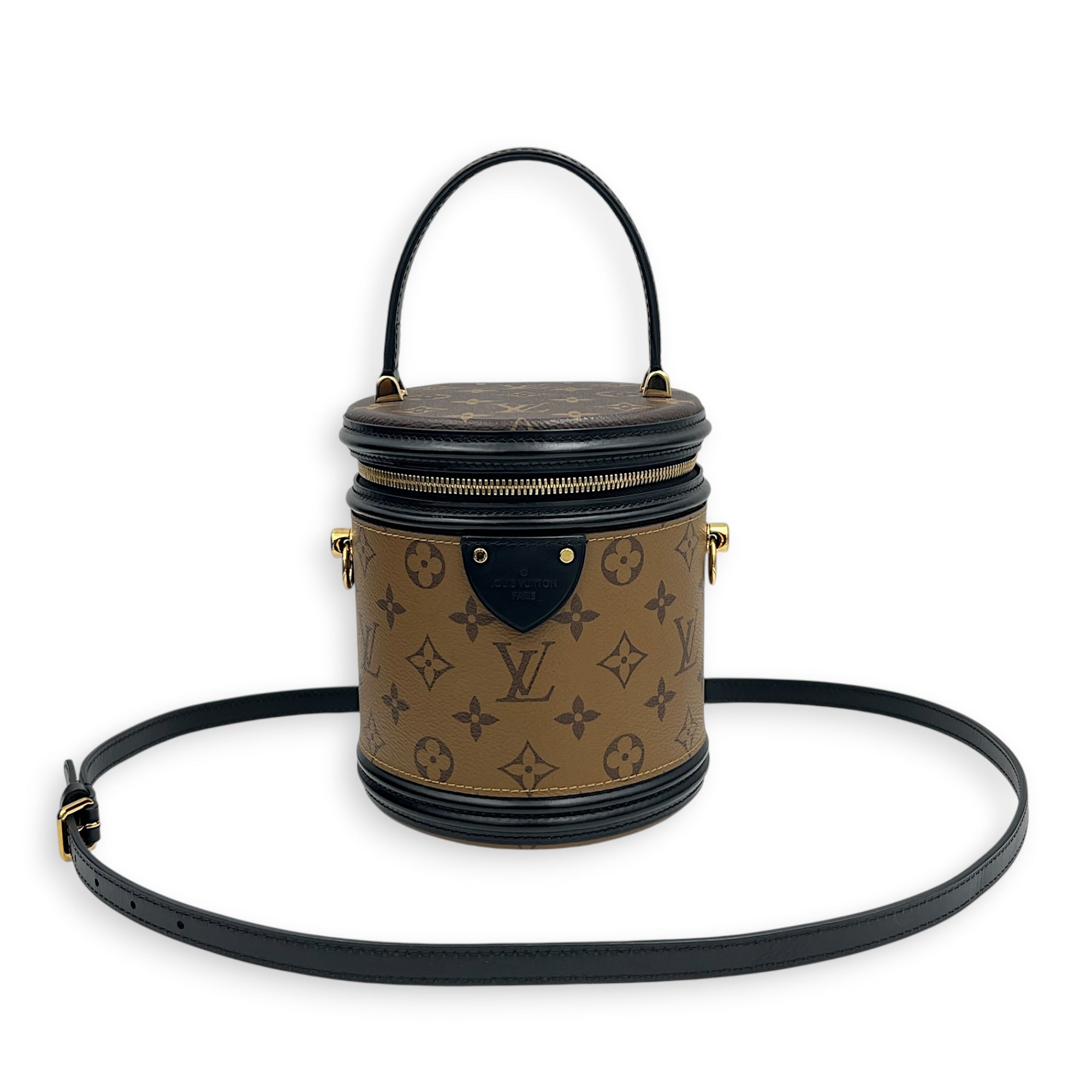 Cannes Top Handle Bag Brown in Monogram Coated Canvas, Gold hardware