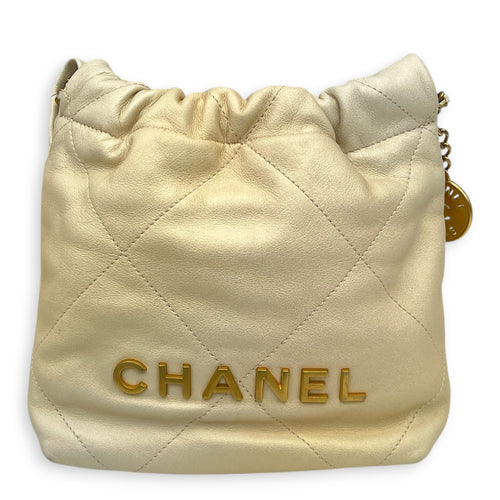 22 Tote Light Gold Shoulder Bag in Calfskin, Palladium hardware