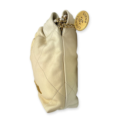 22 Tote Light Gold Shoulder Bag in Calfskin, Palladium hardware