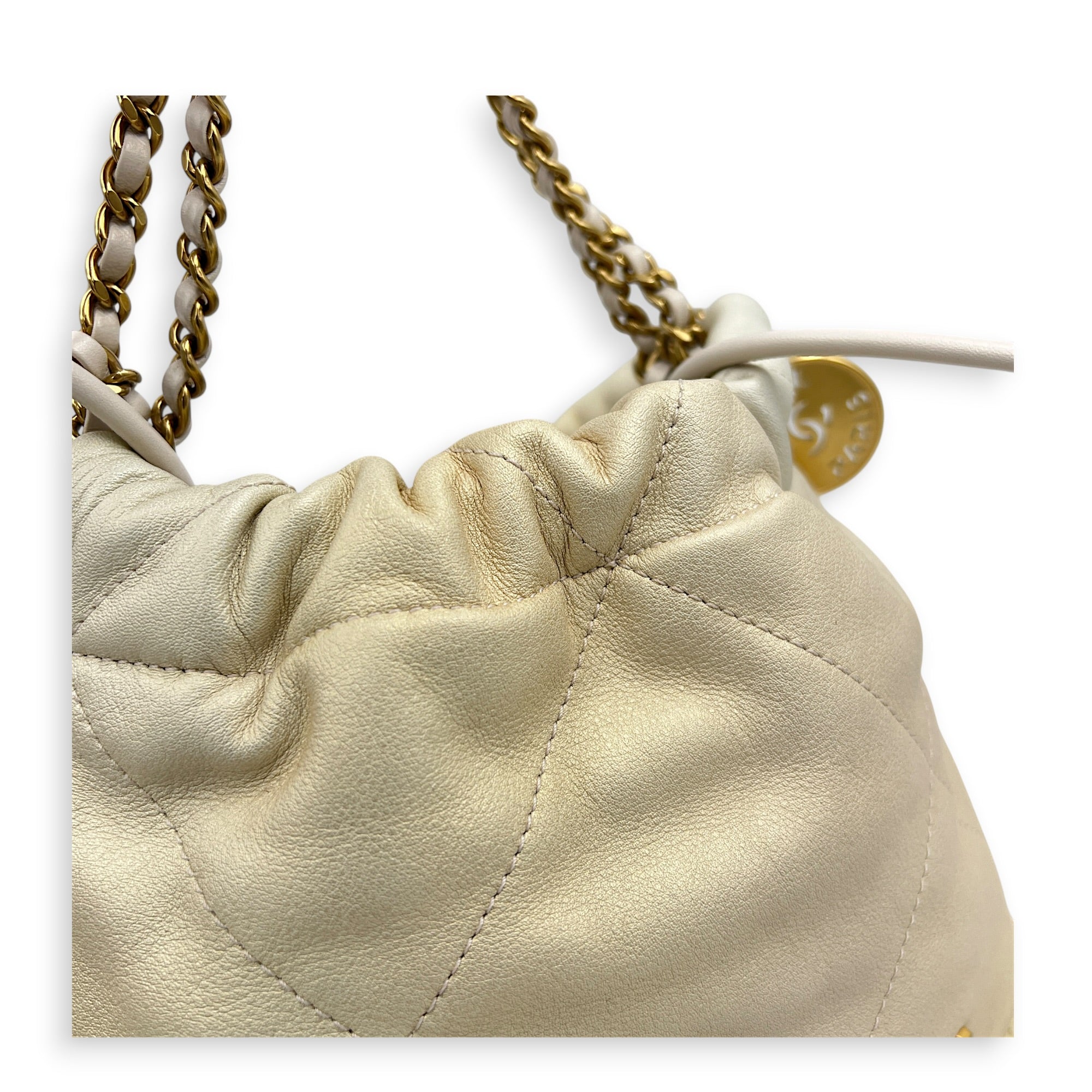 22 Tote Light Gold Shoulder Bag in Calfskin, Palladium hardware