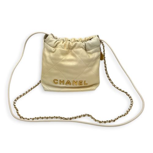 22 Tote Light Gold Shoulder Bag in Calfskin, Palladium hardware
