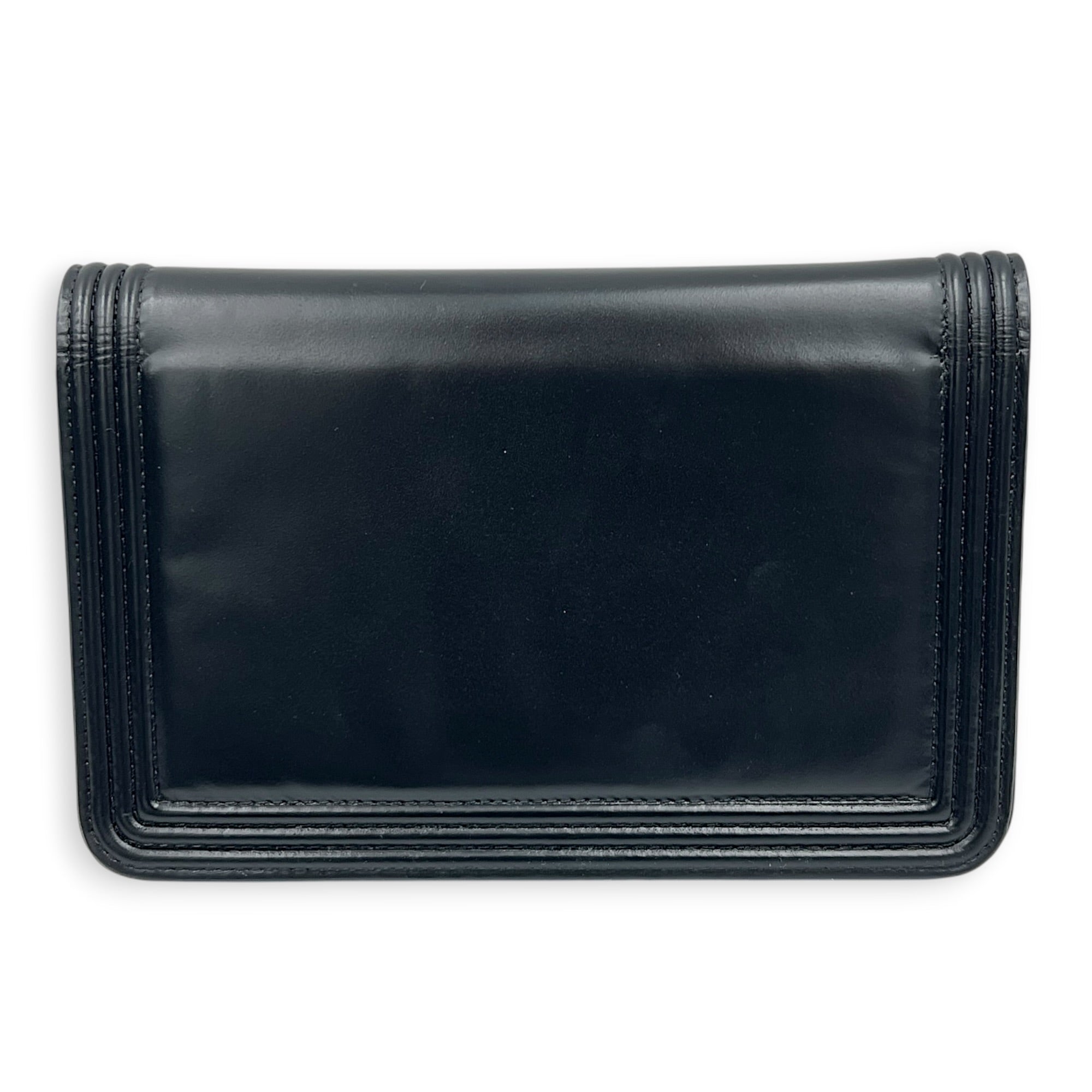 Boy Wallet On Chain Black (recoloured) in Calfskin, Silver hardware