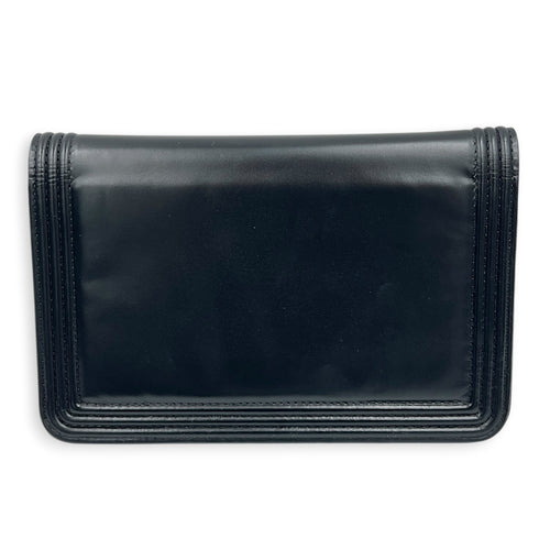 Boy Wallet On Chain Black (recoloured) in Calfskin, Silver hardware