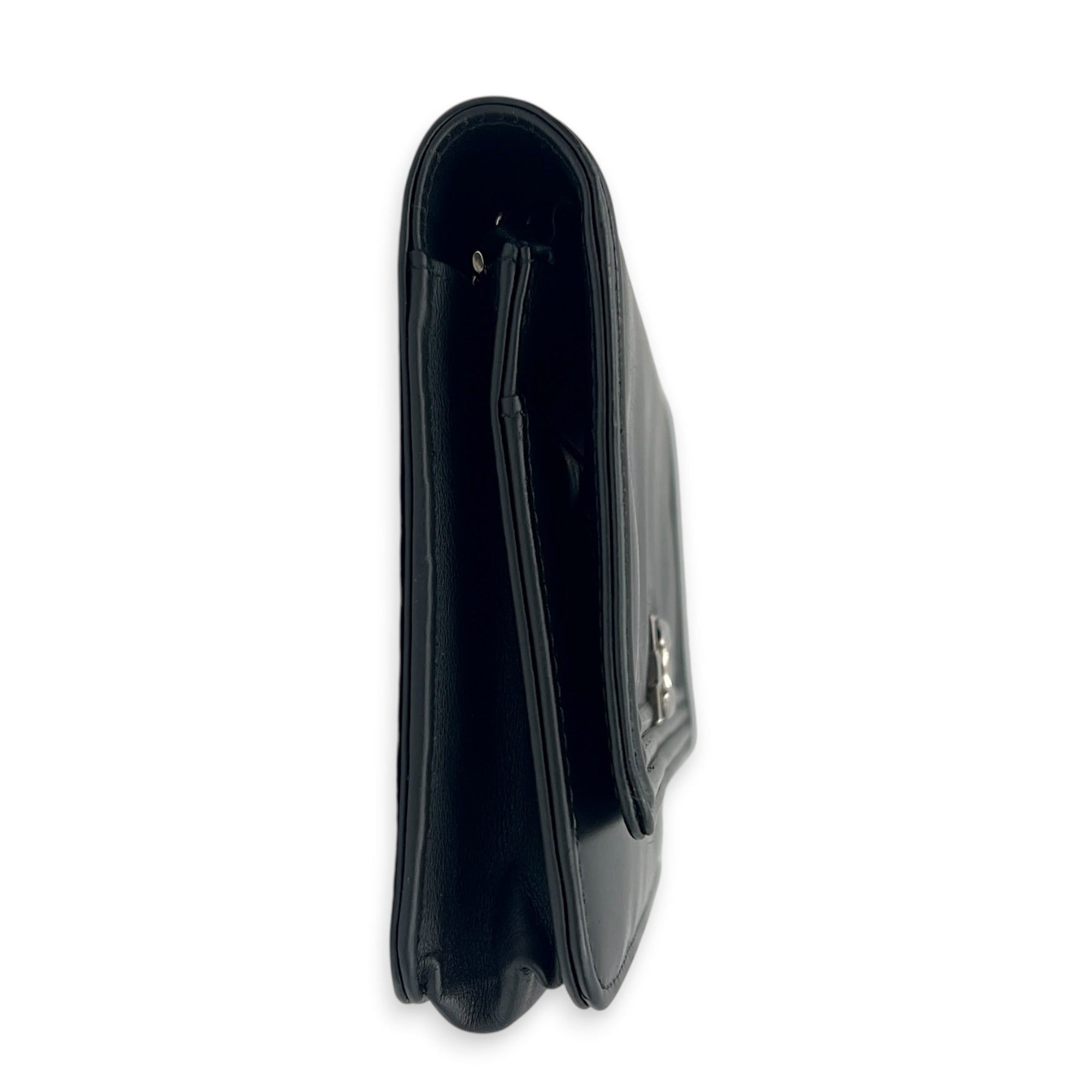 Boy Wallet On Chain Black (recoloured) in Calfskin, Silver hardware
