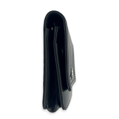 Boy Wallet On Chain Black (recoloured) in Calfskin, Silver hardware