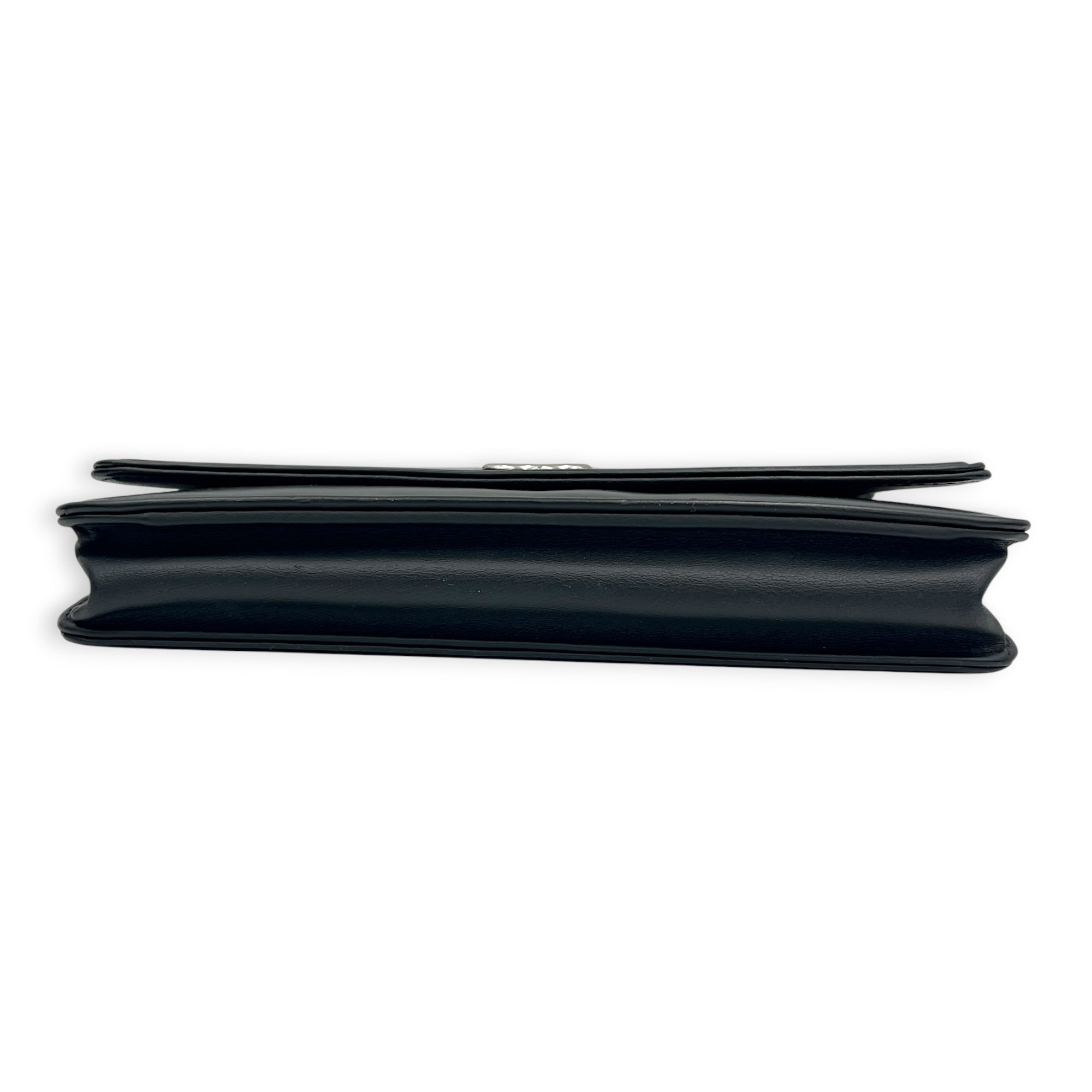 Boy Wallet On Chain Black (recoloured) in Calfskin, Silver hardware