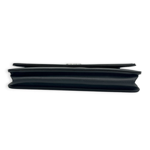Boy Wallet On Chain Black (recoloured) in Calfskin, Silver hardware