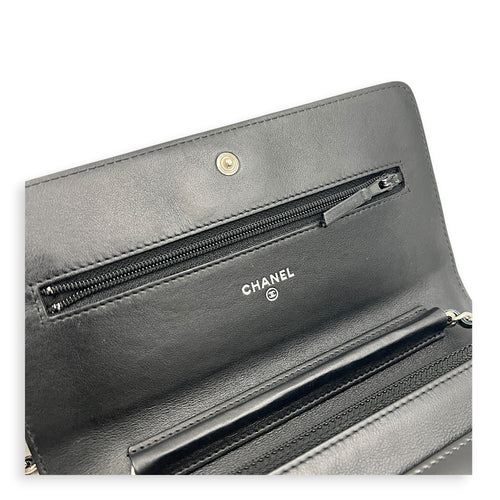 Boy Wallet On Chain Black (recoloured) in Calfskin, Silver hardware