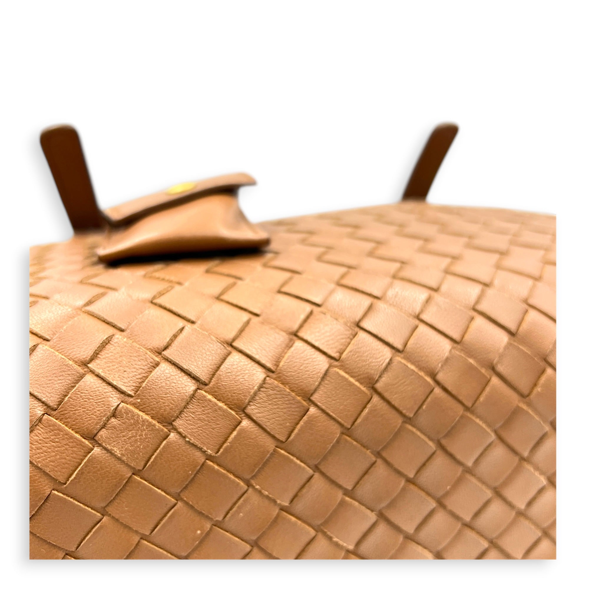 Intrecciato Brown Top Handle Bag in Nappa Leather, Brushed Gold hardware
