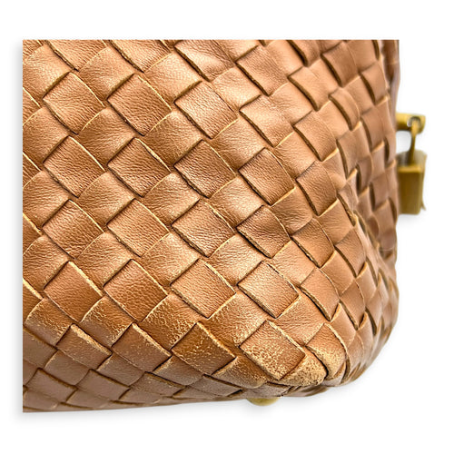 Intrecciato Brown Top Handle Bag in Nappa Leather, Brushed Gold hardware