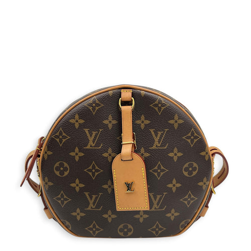 Boite Chapeau Shoulder Bag MM Brown in Coated Canvas, Gold hardware