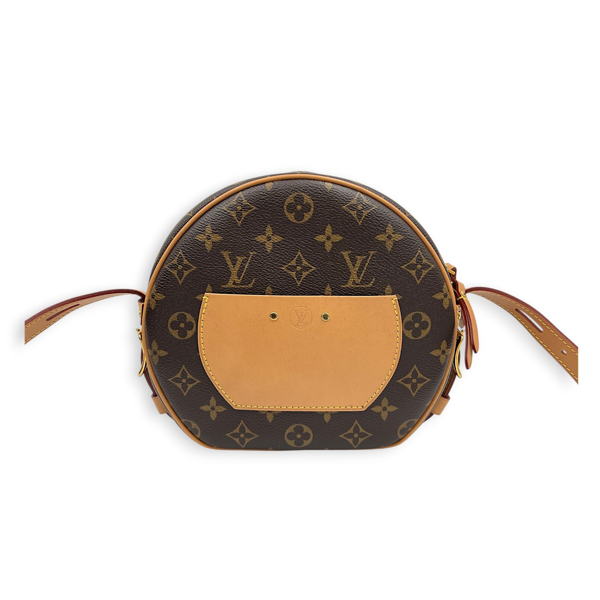 Boite Chapeau Shoulder Bag MM Brown in Coated Canvas, Gold hardware