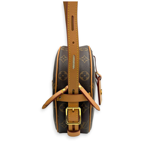 Boite Chapeau Shoulder Bag MM Brown in Coated Canvas, Gold hardware
